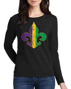 Mardi Gras Fleur De Lis Women's Long Sleeve T-Shirt Carnival Fat Tuesday - Picture 1 of 9
