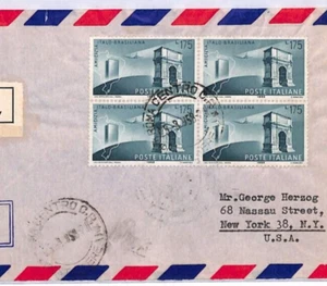 ITALY Air Mail Cover Rome Registered USA New York 1958 {samwells-covers}YT26 - Picture 1 of 12