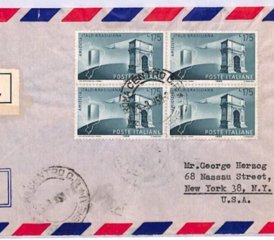ITALY Air Mail Cover Rome Registered USA New York 1958 {samwells-covers}YT26 - Image 1 of 4