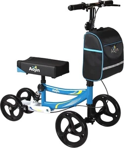 Aojin Knee Scooter Steerable Portable Walker 8" Front Wheels Senior 300lb Blue - Picture 1 of 9