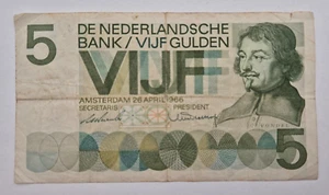 1966 Netherlands 5 GULDEN BANKNOTE - Picture 1 of 2