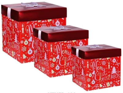 3 Christmas Xmas Gift Boxes Storage Merry Presents Gifts Large Boxes & Lids - Image 1 of 2