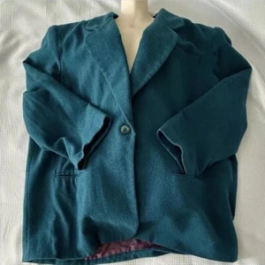 VENEZIA VITALE TEAL  WOOL 1-BUTTON LINED  BLAZER JACKET, SEE MEASUREMENT PHOTOS - Picture 1 of 7
