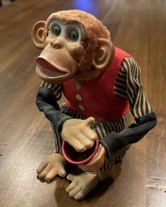 VINTAGE CRAGSTAN CRAP SHOOTING MONKEY BATTERY OP 1950-60s W TAG - Picture 1 of 4