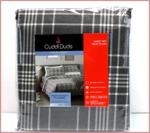 Juego de sábanas Cuddl Duds de franela de algodón de peso pesado - gris blanco a cuadros REINA ❤️NUEVO❤️ - Imagen 1 de 7