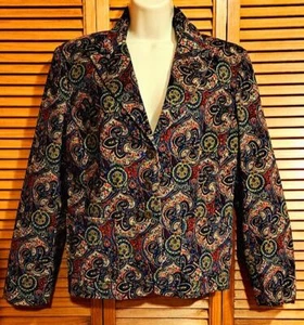 City Blues by Koret Womens Corduroy Red and Blue Paisley Blazer Jacket Medium M - Picture 1 of 9