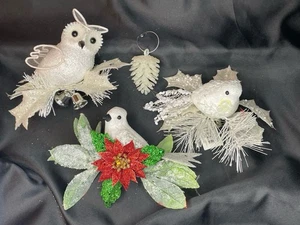 3 White Bird Embellished Christmas Tree Clip On Ornaments - Picture 1 of 15