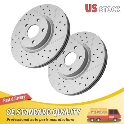 Front Drilled Brake Rotors For 2004-2019 Ford C-Max Escape Volvo C30/C70/S40/V50 - Image 1 of 4
