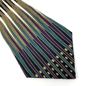 Fanti Italy Tie Handmade Silk Gold Teal Purple Black VTG 4x58" Geometric Classic - Picture 1 of 7