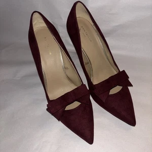Ann Taylor Odette Wine Suede Bow Heels Shoes Work Pumps 9. EUC - Picture 1 of 8