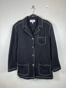 St. John Sport by Marie Gray Black Button-Up Jacket with White Stitching Size L - Picture 1 of 8