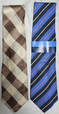Lot of 2  Claiborne Ties 100% Silk Brown Blue Striped Design Made in USA - Image 1 of 4