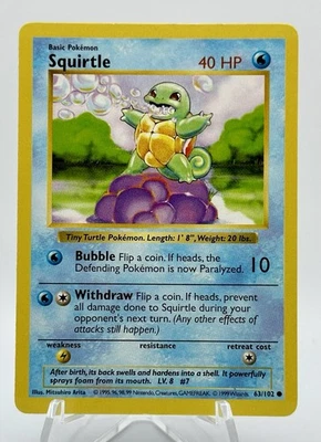 Pokemon Squirtle 063/102 First Edition Base Set Shadowless - Image 1 of 4