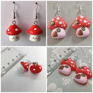 Mushroom Charm earrings Silver Plated hooks - Picture 1 of 5