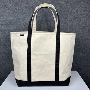 Vintage 80’s Boat Tote Lands End Canvas Bag Huge Large Ivory Black USA Zip Up - Picture 1 of 17