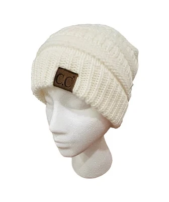 C.C Exclusivo CC Gorro Cola de Caballo Moño Desordenado Marfil Acanalado Tejido Gorro Sombrero Foto 1 de 4