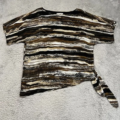 Blusa Top Dana Buchman Para Mujer L Asimétrica Lazo Dobladillo Forrada Manga Corta Foto 1 de 4