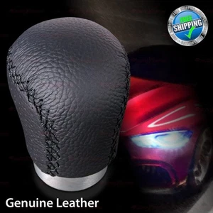 Compatible with 5/6 Speed MT REAL BLACK Leather w/ BLACK Threads Gear Shift Knob - Picture 1 of 7