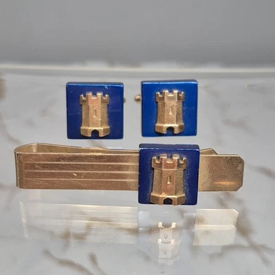 Juego de Gemelos Torre Castillo Vintage Kreisler Calidad 1/20 12K GF Barra de Corbata Para Hombre Foto 1 de 4