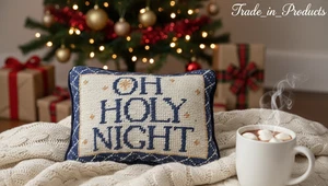 Neiman Marcus Weihnachtskissen "Oh Holy Night" Nadelspitze Wolle Neu - Bild 1 von 6