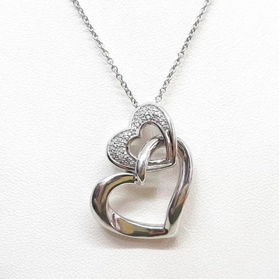 Collar Corazón Vinculado Plata Esterlina 925 Diamante Genuino Diseñador Italiano 10.1g Foto 1 de 4