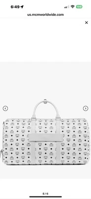 MCM Unisex White Cubic Logo Duffle Bag Large Size - Image 1 of 4