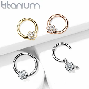 1pc Titanium CZ Gem Flower Hinged Segment Ring Helix Septum Clicker - Picture 1 of 9