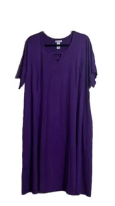 Catherines Dress Sz 2X Swing Shift Side Pockets Round Neck Grandmacore Midi - Picture 1 of 8