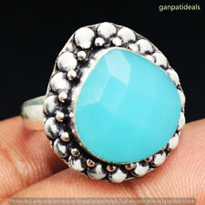 Chalcedony Gemstone Ethnic Handmade Ring Jewelry US Size- 8.5 GR-21331