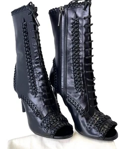 Jason Wu Leather Open Toe Lace Up Black Boots EU 37 1/2/ US 7 MADE IN ITALY NWOB - Picture 1 of 13