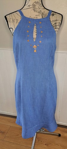 HERMÈS Abito da donna blu con perline Hermes govantes con cinghie con perline taglia 44