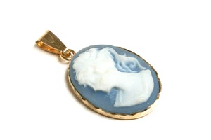 9ct Gold Blue Cameo Pendant necklace no chain Gift Boxed Made in UK - Picture 1 of 4