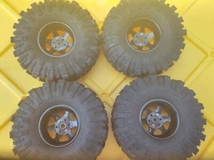 Injara 4.80x 1.65-1.9" Rubber Crawler Mud Terrain Tires & Rims. Set Of 4. New - Picture 1 of 4
