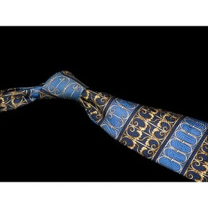 Gräfin Mara 100% Seide Krawatte Blau Gold Zaun Motiv Herren Designer Krawatte - Bild 1 von 5