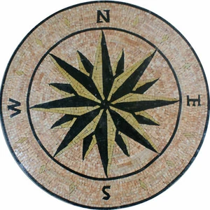 Brújula Océano Decoración Suelo Redondo Medallón Mármol Mosaico - Imagen 1 de 1