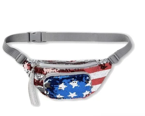 Justice Americana Flip Sequin Belt Bag Fanny Pack Purse  - Picture 1 of 3