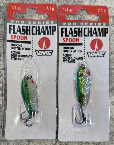 2 Packs VMC Pro Series Flash Champ Spoon Ice Fishing 1/4 OZ Emerald ...