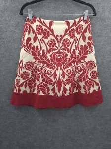 Ann Taylor A-Line Skirt Womens 2P Lined Silk Blend Knee Length Ivory Red Floral - Picture 1 of 12