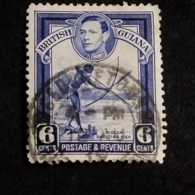 British Guiana 1938-52 KING GEORGE V1 6c stamp Early fine used LH - Image 1 of 2