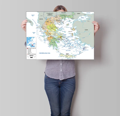 LAMINATED GREECE EUROPEAN EDUCATIONAL SCHOOL MAP POSTER WALL ART A1 A2 A4
