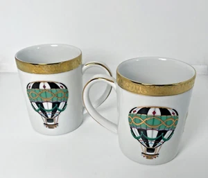 2 Gold Buffet Royal Gallery Balloon Mugs Green White Gold Trim Vintage 1991 - Picture 1 of 9