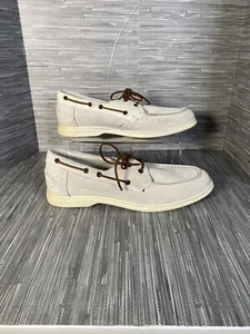 Eleventy Men's Casual Boat Shoes Lace Up Ivory Suede Size 44 US 11 - Picture 1 of 9