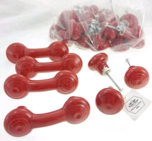 26 Red Cabinet Knobs +4 Drawer Pulls Set Lot Bullseye Ceramic Ring Tender Heart - Picture 1 of 4