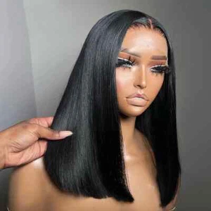 Lace Front Wig Human Hair Straight 180% Full Density HD Transparent Bob Hair - Picture 1 of 8