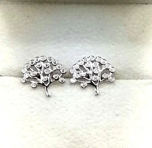 ORECCHINI ALBERO DELLA VITA IN ORO BIANCO 18 KT. TIT. 750 CON DIAMANTINI. - Foto 1 di 3