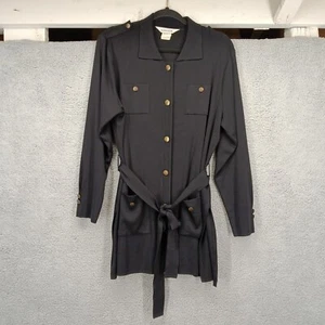 Misook Large Knit Sweater Cardigan Black Belt Long Sleeve Gold Button Detail - Picture 1 of 12