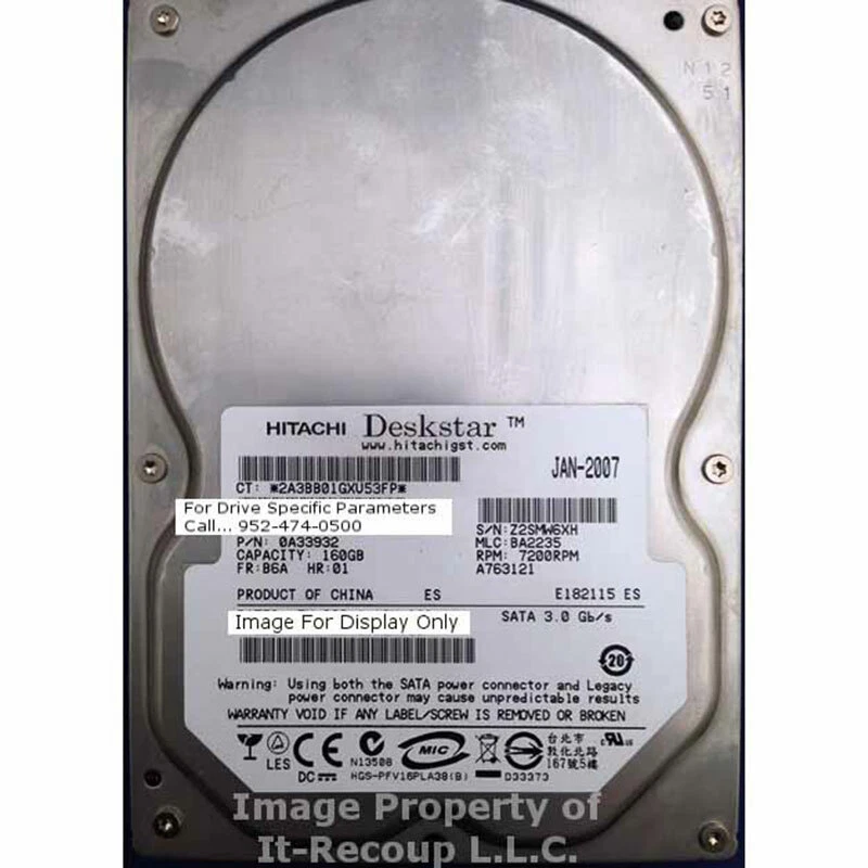 0A33932 - Hitachi 160GB 7200 RPM SATA 3.5" HDD - Image 1 of 1