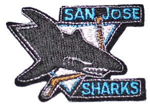 Emblema de logotipo de hockey bordado vintage de los tiburones de la NHL de los años 90 de hockey - Imagen 1 de 1