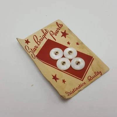 Vintage Button Star Bright White Faux Pearls Pearl Flat 4 Card 9/16 in - Image 1 of 3