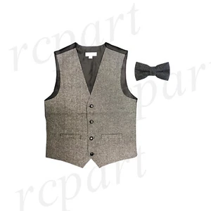 Nuevo Formal Para hombres Lana Tweed Mezcla Calce Ajustado Chaleco Chaleco Chaleco Negro Gris - Imagen 1 de 7